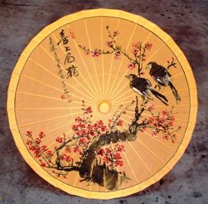 仿綢布傘(黃底紅梅)