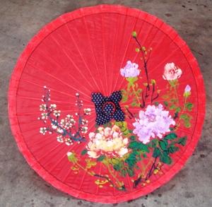仿綢布傘(紅底牡丹)
